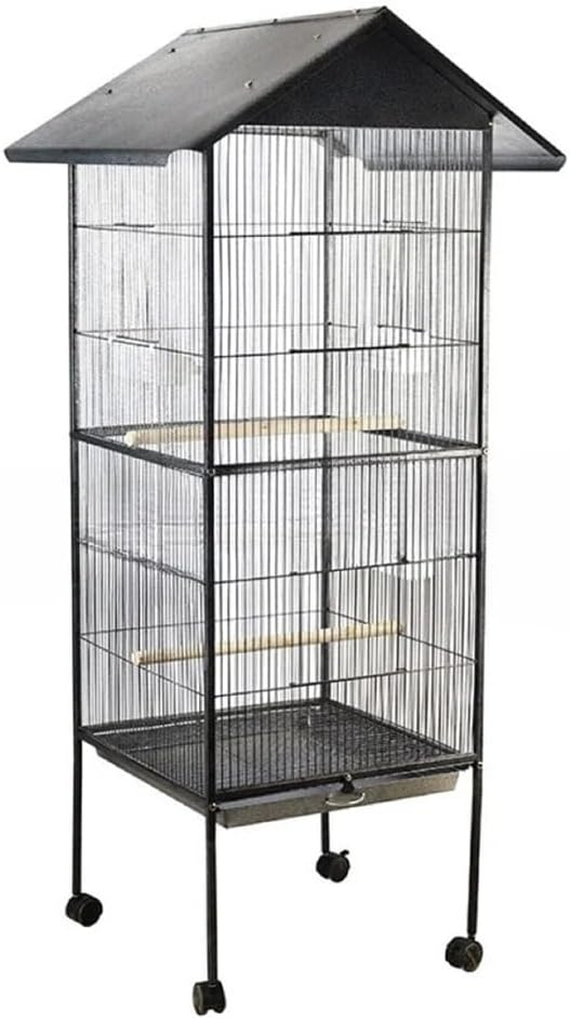 Rolling Large Bird Cage Cockatiel Conure Aviary W/Detachable Stand Storage Perch 59X45X165Cm image number 2