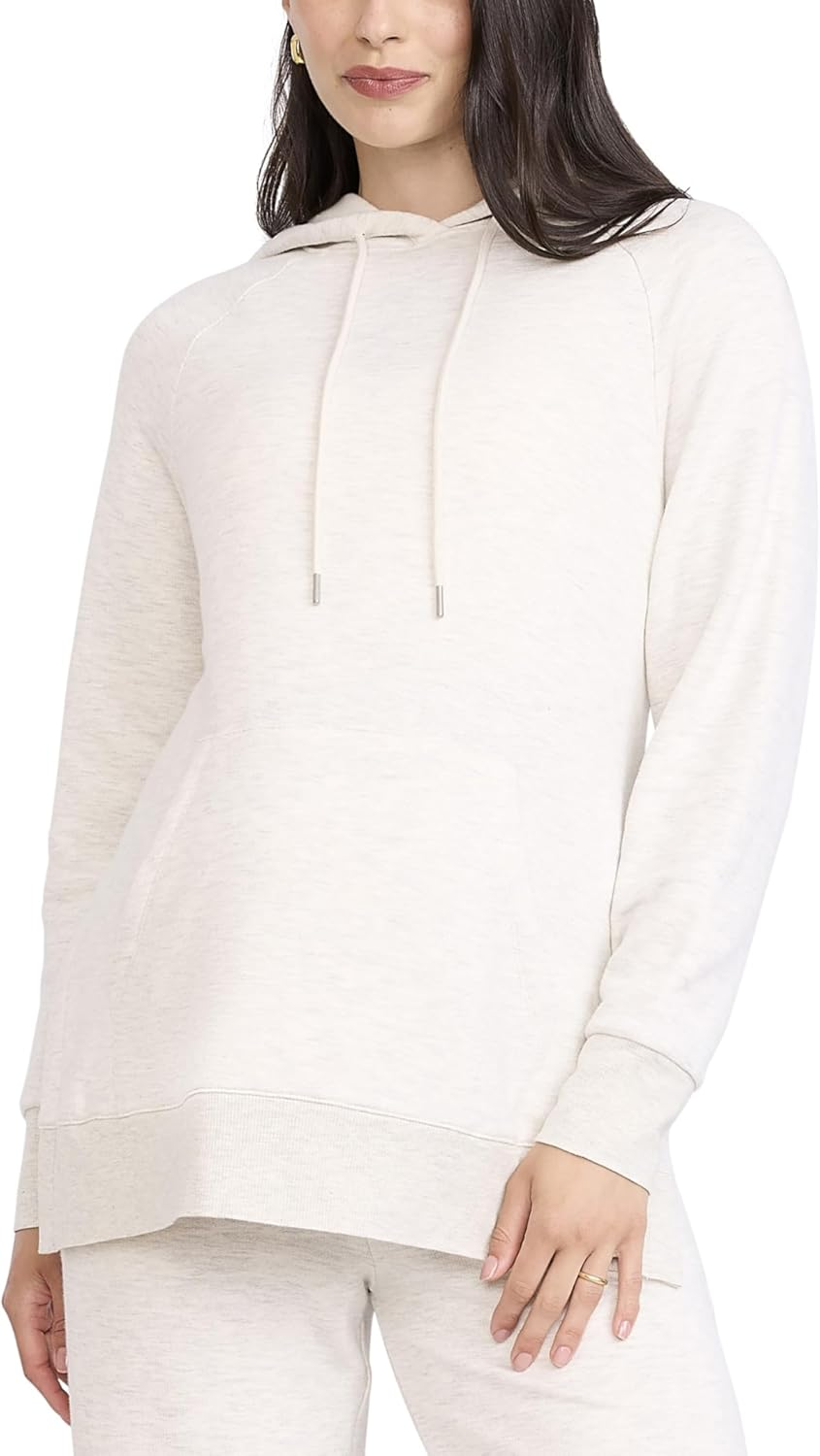 Motherhood Maternity Women'S Long Sleeve Fleece Tunic Pullover Pregnancy Hoodie with Side Slits and Kangaroo Pocket image number 3