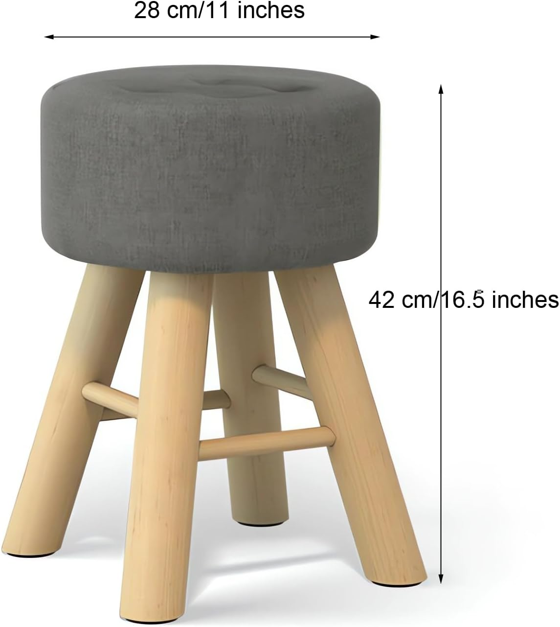 Round Ottoman Footstool, 28 X 28 X 42 Cm, Wooden Legs, Fabric Cushion Top A269 (Green) image number 1