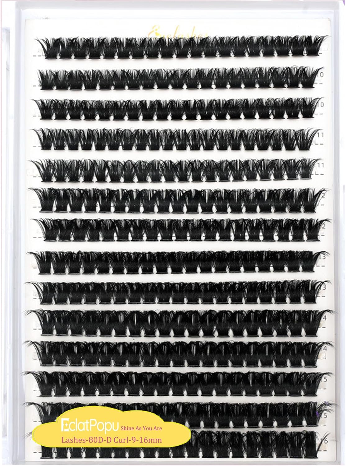 Eclatpopu Lash Clusters Fluffy Eyelash - 80D D Curl 9-16Mm Mixed False Cluster - 1YJ-80-D