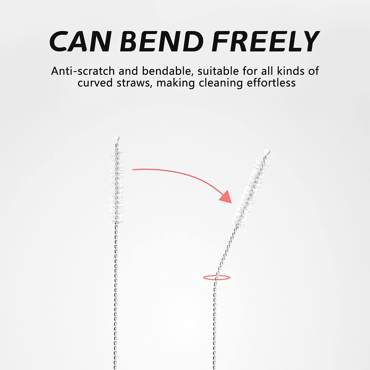 BOROLA Nylon Cleaning Brush Straw Cleaning Brush Set with Stainless Steel Handle Bendable Brush for Cleaning Pipes, Coffee Pots and Other Hard to Clean Crevices.(240 * 50 * 10Mm,6Pcs White) image number 4