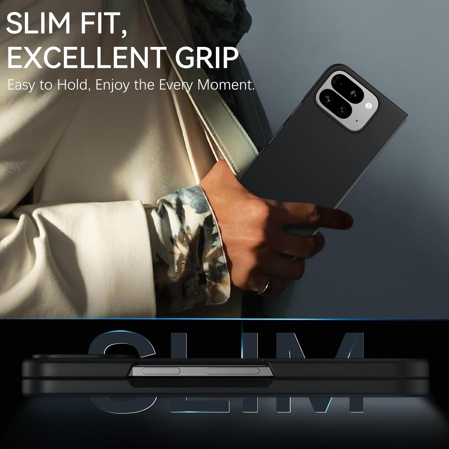 DUEDUE Case for Google Pixel 10 Pro Fold with Screen Protector, Military-Grade Shockproof Protective Slim Anti-Fingerprint Resistant Hard PC Protective Cover for Google Pixel 10 Pro Fold, Black image number 4