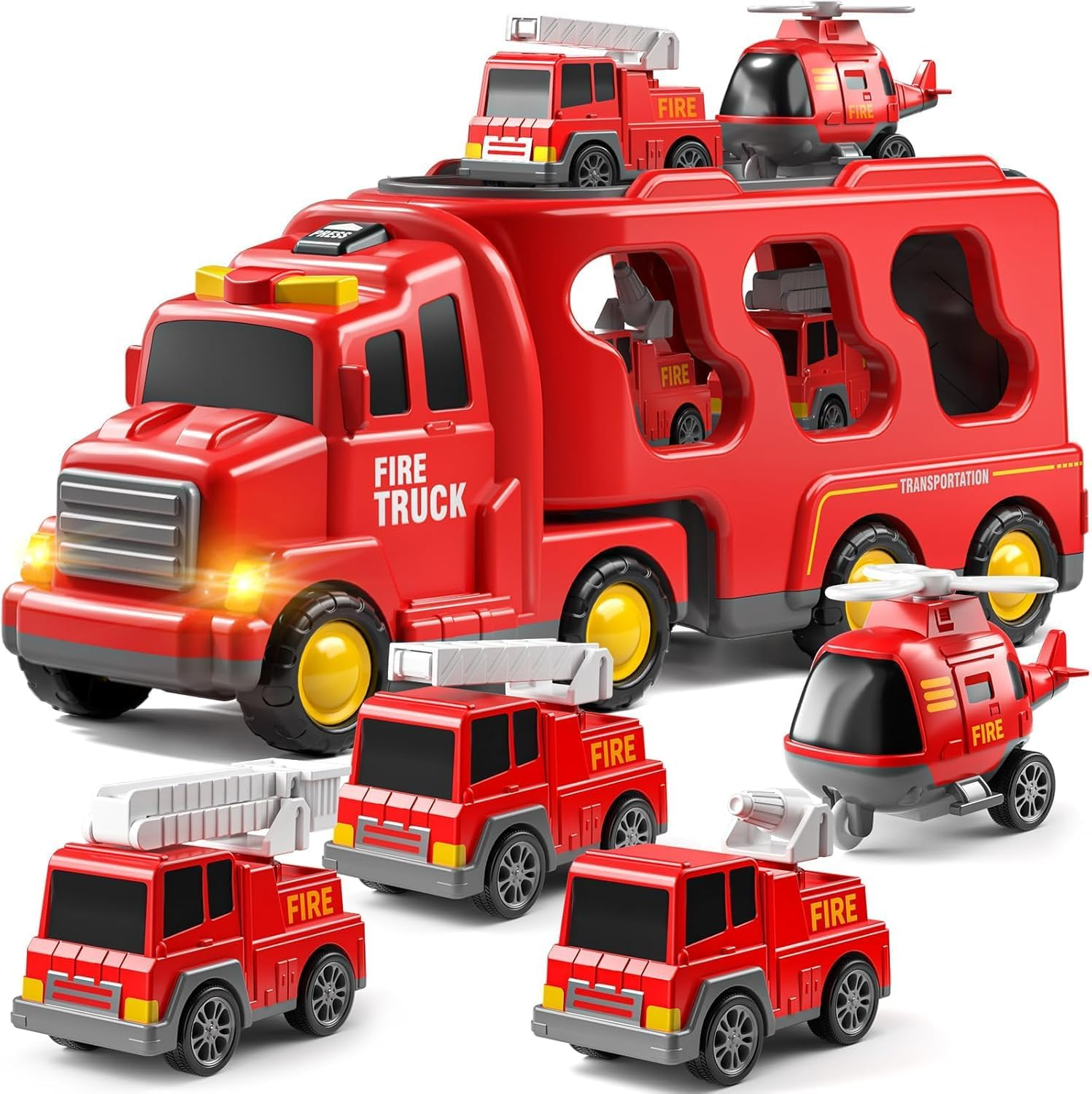 Truck Toys for 3 4 5 6 Years Old Boys, Toddler Car Toys for Toddler Boys Ages 3-5, Fire Toys Car Carrier Vehicle Toy Set, Kids Toys Truck Set for Age 3-9 image number 2