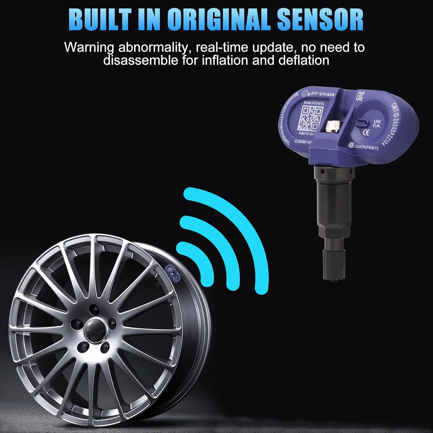 7JI Bluetooth Tyre Pressure Monitoring Kompatibel for TESLA, Reifendrucksensor TPMS Sensor System for since 2020 Tesla Model S/3/X/Y, BLE-TESLA OEM Replacement Soren Metal Valve image number 5