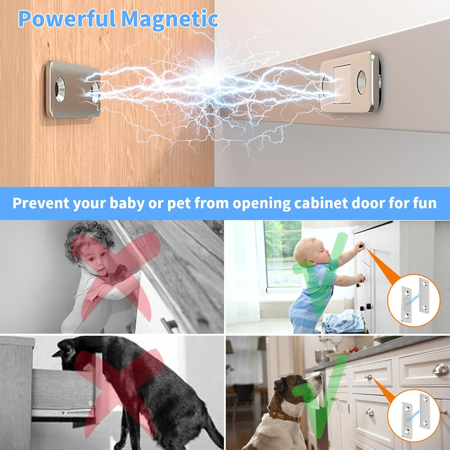 16 Pack Strong Magnetic Door Catch with 64PCS Screws & 32PCS Self-Adhesive, Ultra Thin Invisible Door Catch for Kitchen Cabinet Shower Doors Catch, Drawers Latch, Cupboard Closet Door Closer (Silver) image number 2