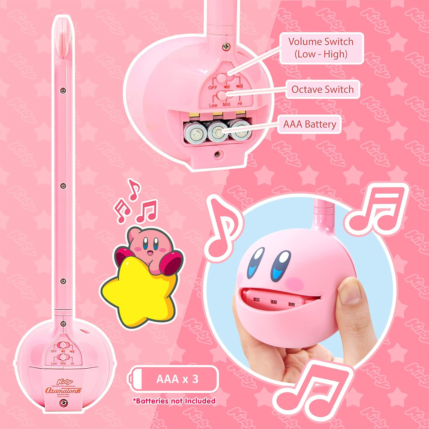 Otamatone Kirby Pink Star Hero Japanese Electronic Musical Instrument Portable Music Synthesizer from Japan by Maywa Denki Studio Award Winning, Educational Fun Gift Game Character Pink Hero image number 2