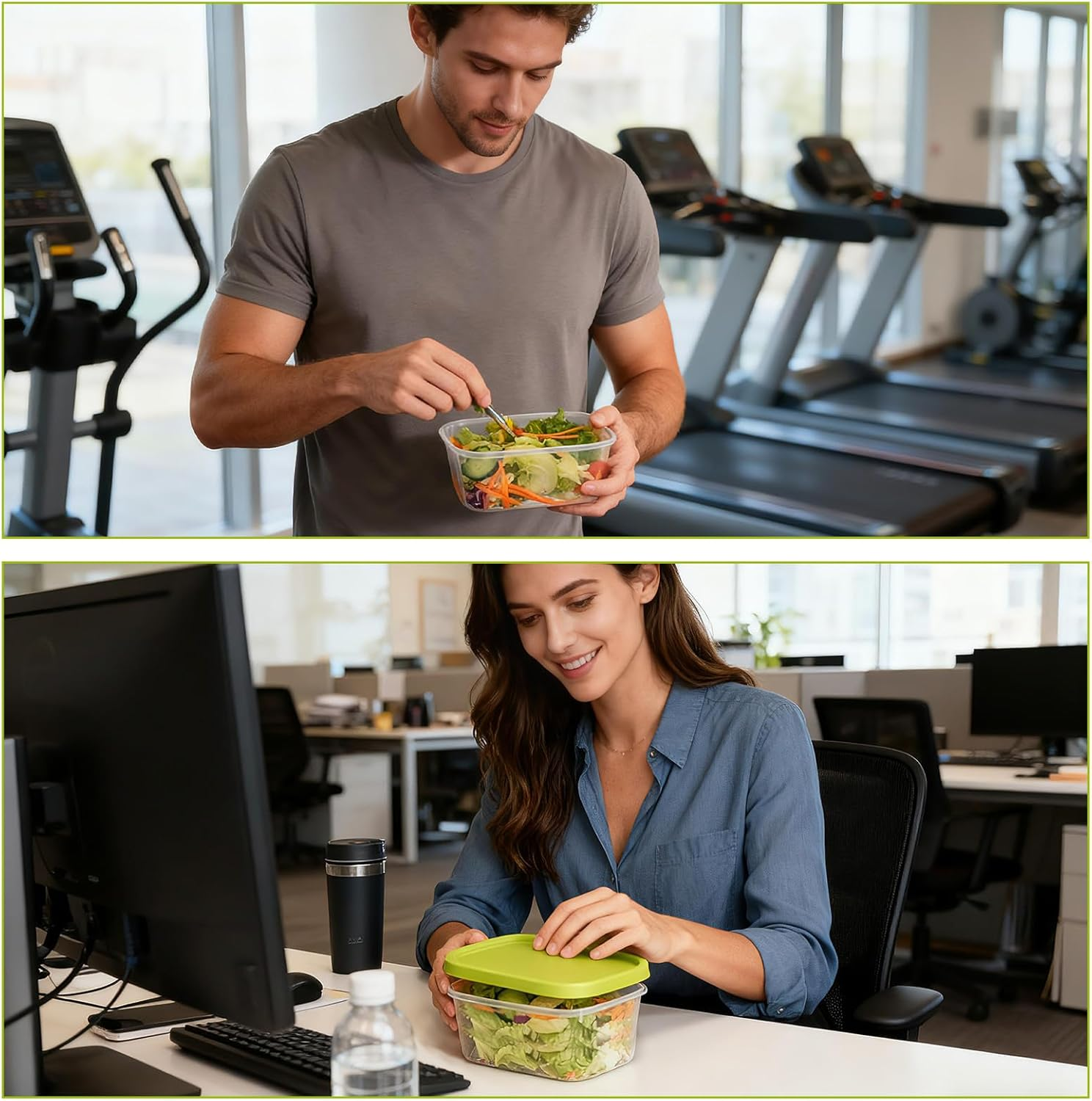 Aiqinu Food Storage Containers with Lid, 10 X 0.71 L Square, Bpa-Free, Food Storage & Organisation, Airtight, Dishwasher Safe, Freezer Containers for Mealprep and Kitchen (Green) image number 2