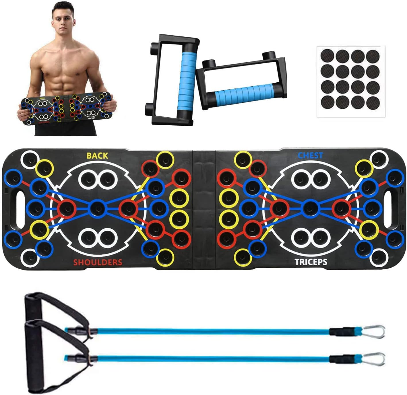 Foldable Push up Board,54 in 1 Push up Board for Men, Multifunction with Color,Resistance Bands with Handles, at Home Workout Equipment for Perfect image number 1