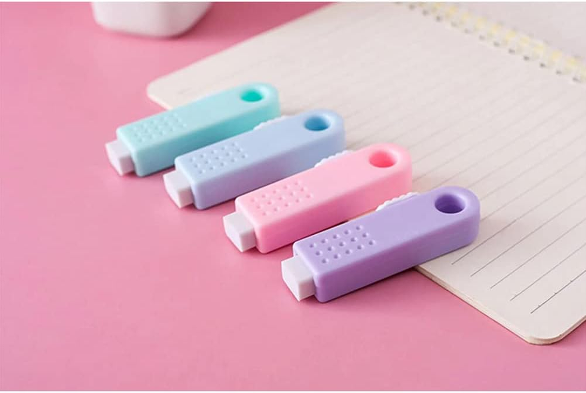 4 Pack Sliding Retractable Click Eraser Assorted Soft Colors Pastel Erasers Push Pull Aesthetic Erasers with Plastic Sleeve for Students Kids, School Office Home Supplies image number 3