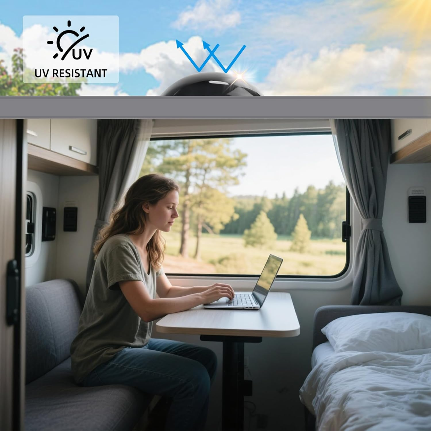 XMK RV Skylight Replacement,18" X 18" Outer Dome Fit 14" X 14" Openings, RV Skylight Cover Shower Roof Dome for Camper Trailer Fifth Wheel Truck, Impact Resistant, UV Block, Black