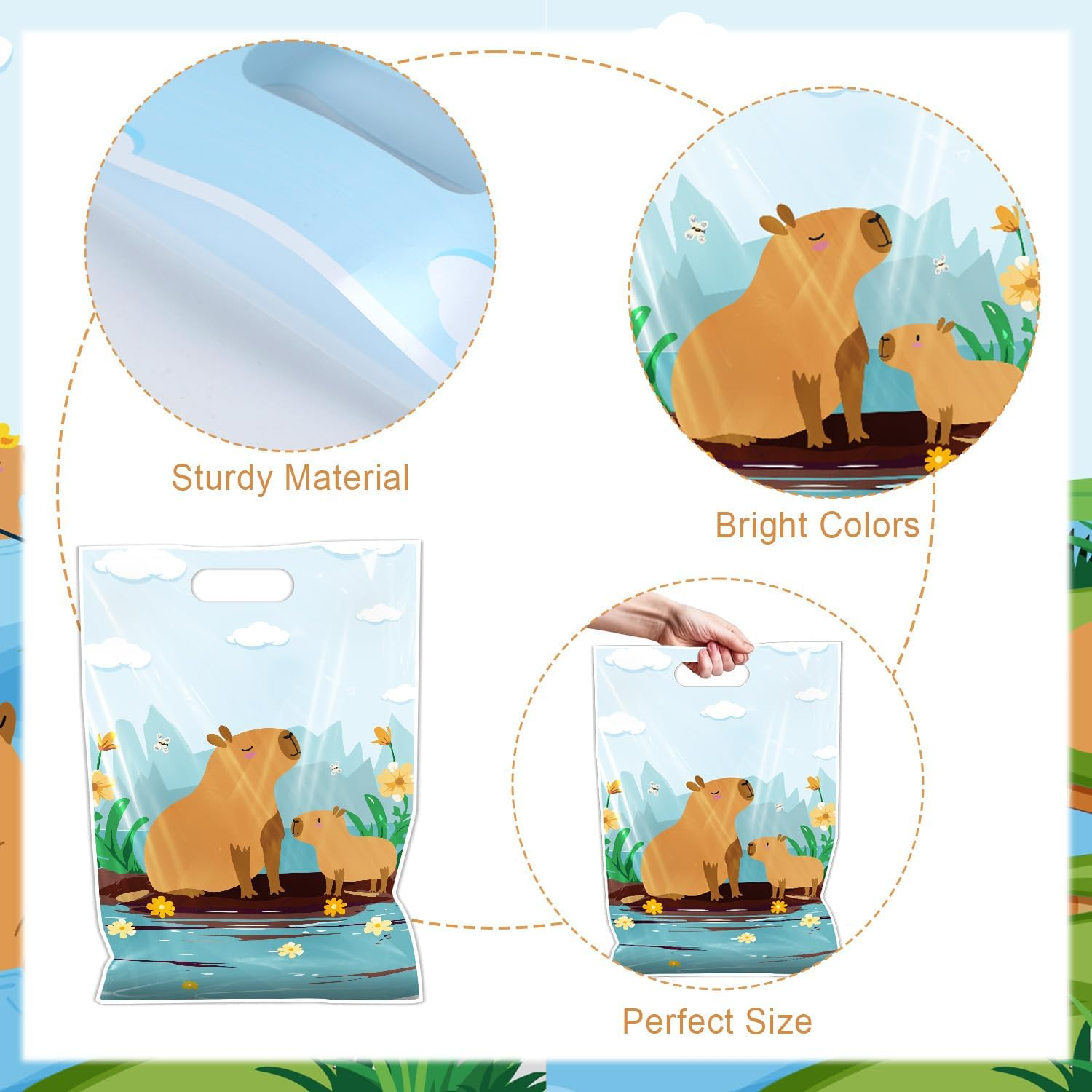 Capybara Theme Gift Bags - 50 Pcs Cute Capybara Goodie Bags with Handles for Animal Theme Party, Wedding, Birthday - Capybara image number 2