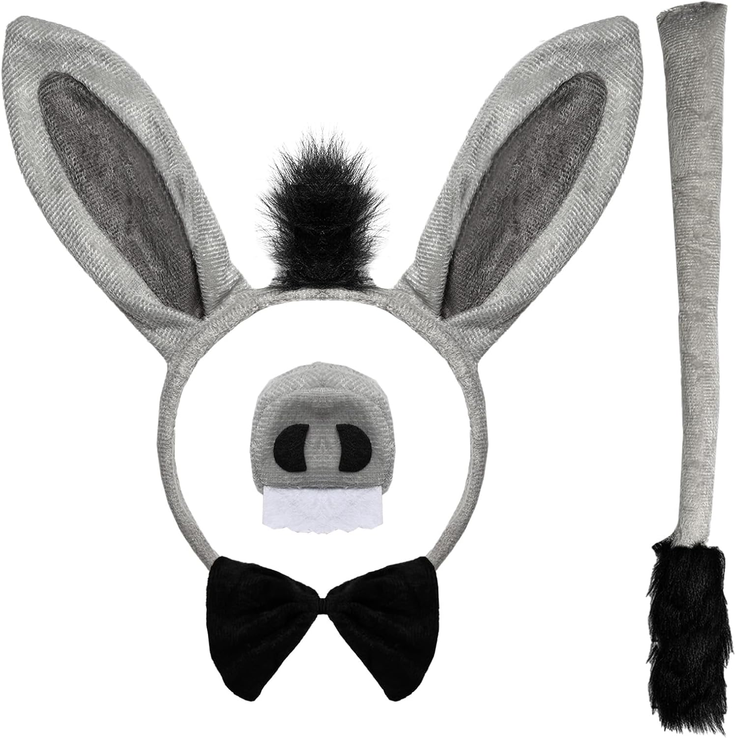 4 Pcs Donkey Costume Accessory Set Donkey Ears Headband Tail Nose Bow Tie