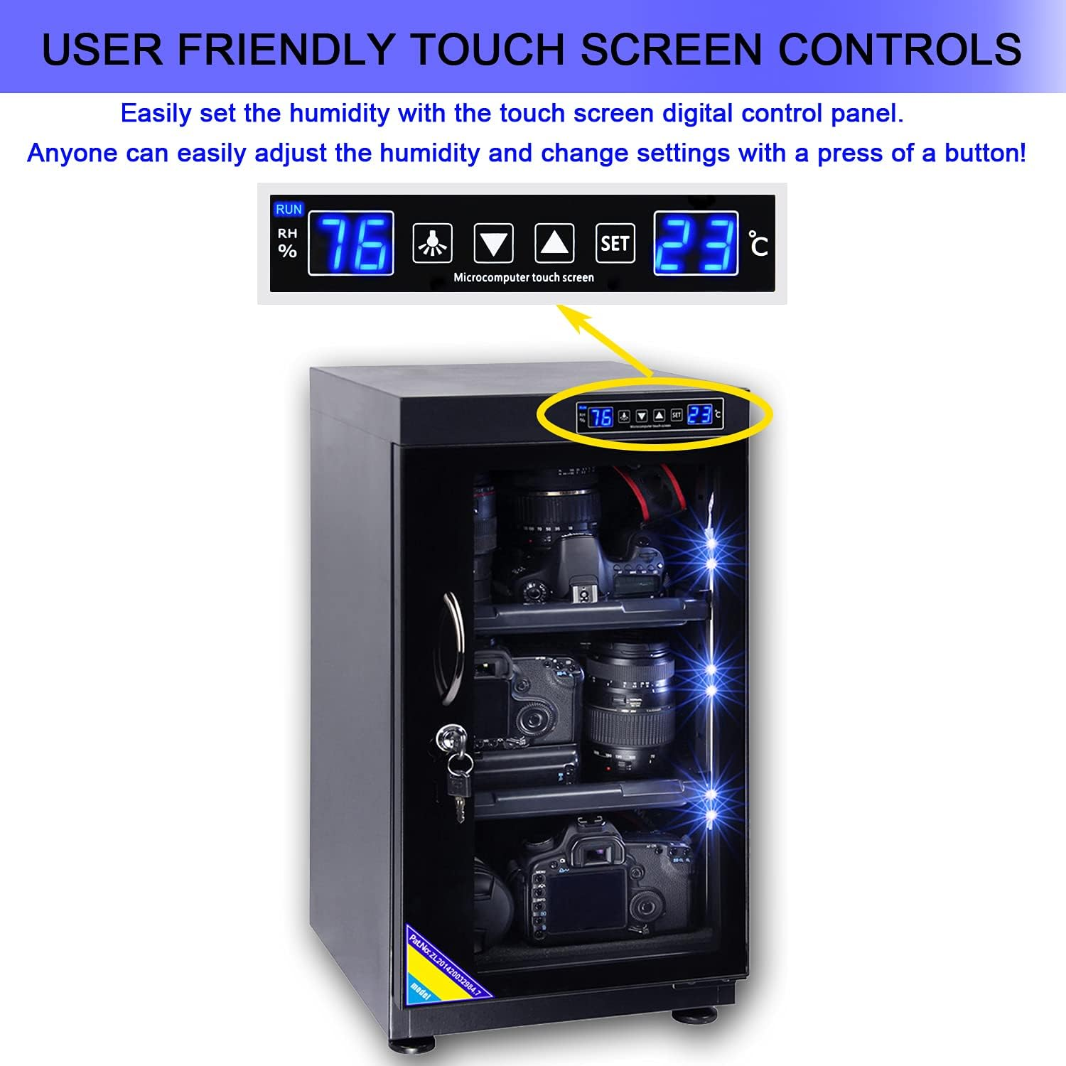 AUTENS TWAIPO 50L Electronic Dehumidify Dry Cabinet Box Anti-Mold Storage with Touchscreen, LED Light, Adjustable Shelves for Digital Camera Gear DSLR SLR Lens Equipment & Electrical Components image number 3