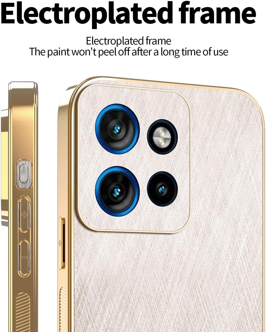 ILING Case for Motorola Moto G75 5G, Brushed Texture Design Premium Mobile Phone Case Made of Leather Finish, Ultra Thin Soft Silicone TPU Bumper Shockproof Protective Case (Gold)