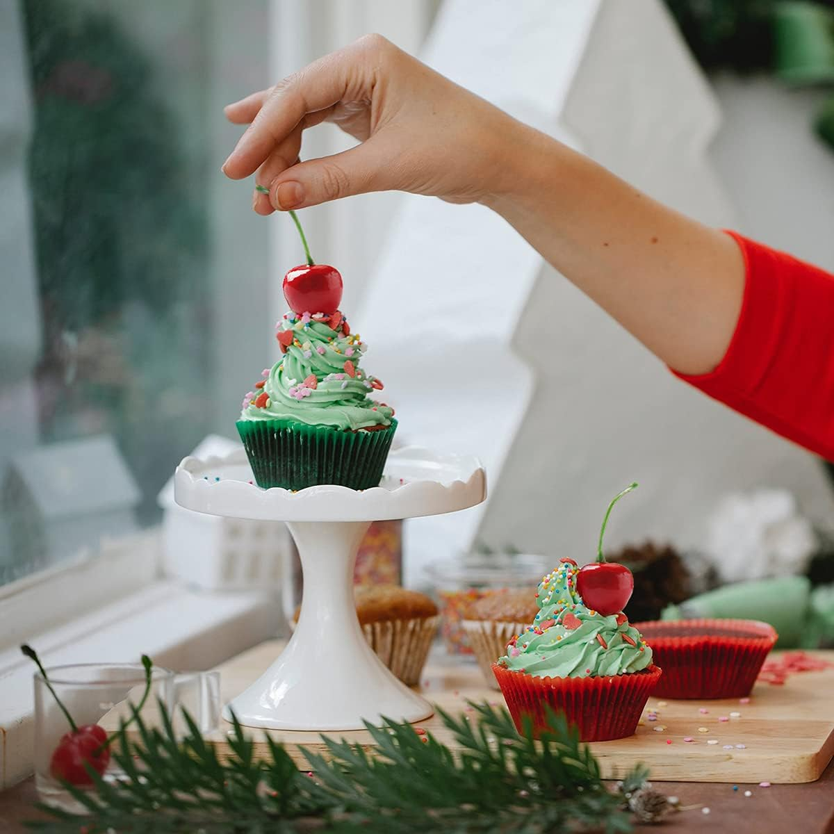 LUEYAO Artificial Cherry Fruit Fake Cherries Red Simulation Red Black Cherries Artificial Cherry Decorations Fake Fruit Model Home House Kitchen Party Decoration 100 PCS image number 3