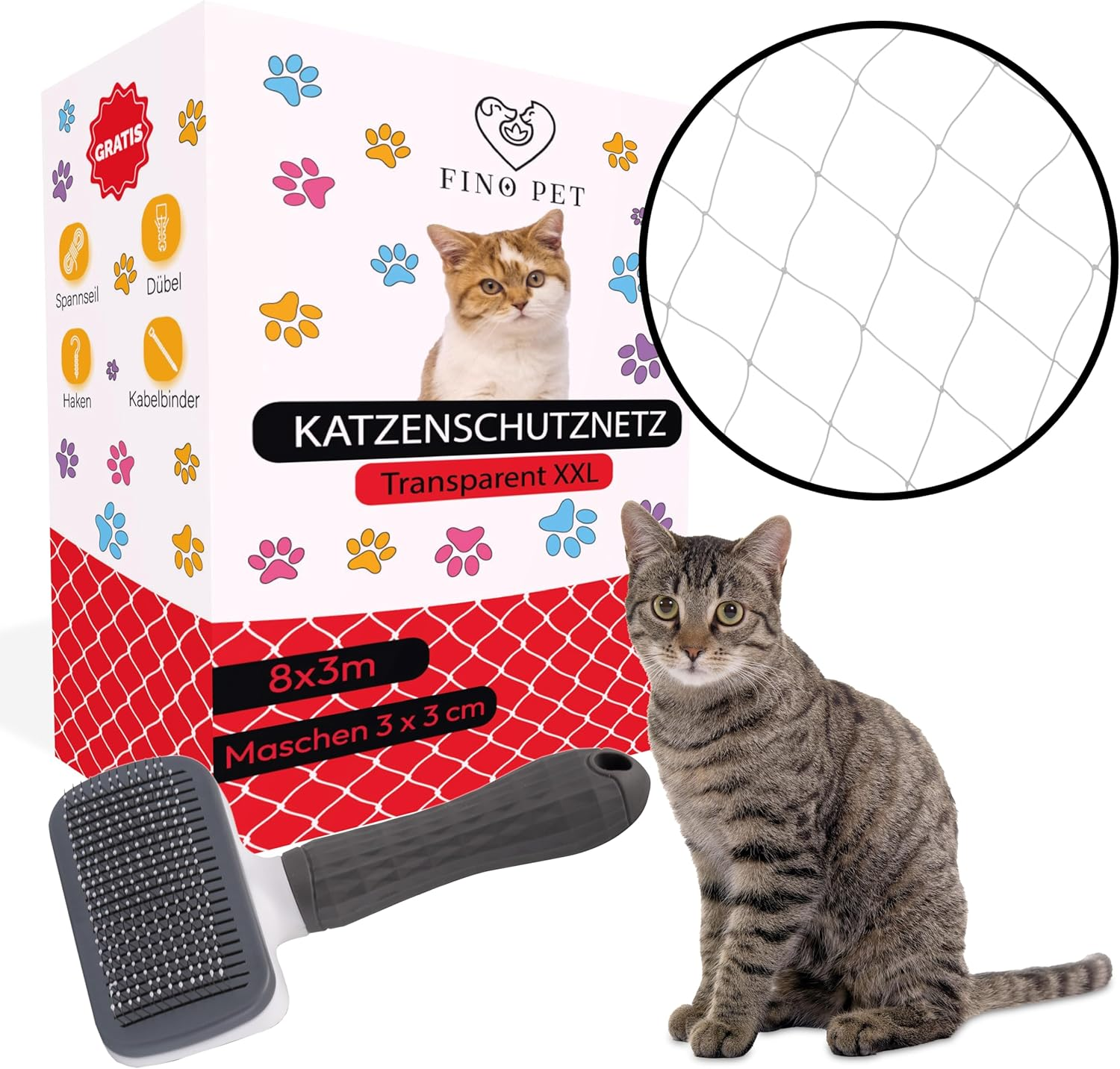 Finopet Cat Net for Balcony, 8 X 3 Metres, Transparent, with Cat Brush Including Mounting Material, Cat Protection Net, Safety Net, Balcony Net for Cats image number 4