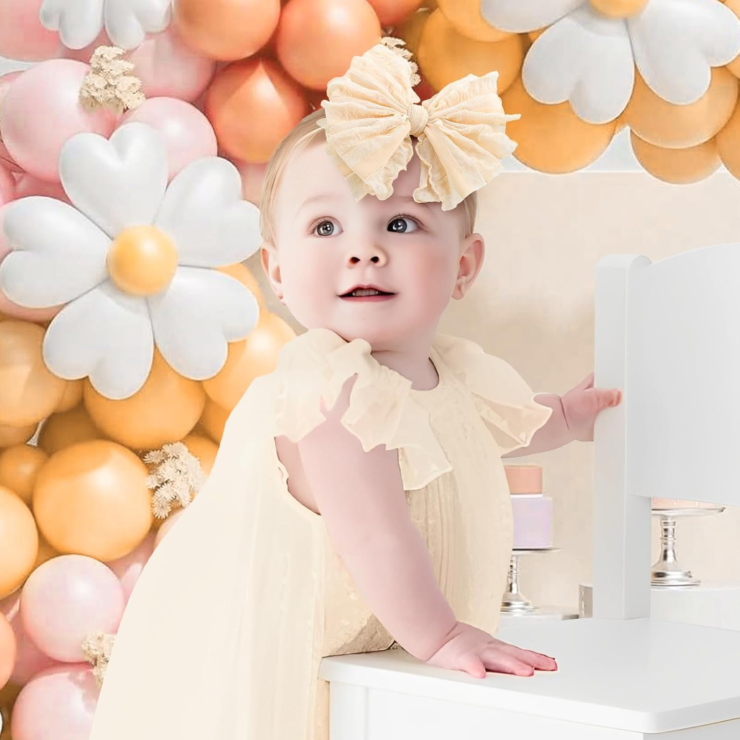 Big Bows Baby Girl Headbands with Bows Handmade Baby Hairbands Stretchy Lace Newborn Toddler Hairbands Bows Black White Beige 3 PCS