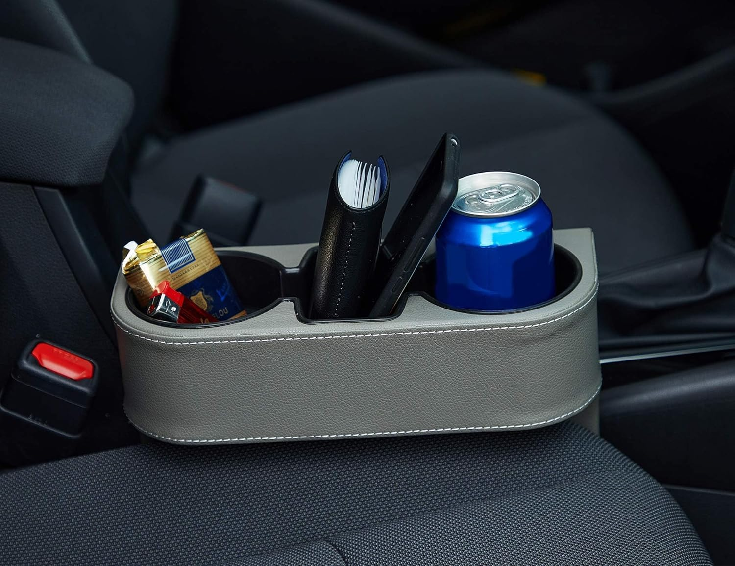 Car Seat Gap Filler Organizer, Auto PU Leather Console Side Storage Box with Cup Holder Extender for Drink, Car Organizer Front Seat Accessory for Holding Phone, Sunglasses, Keys, Cards image number 5