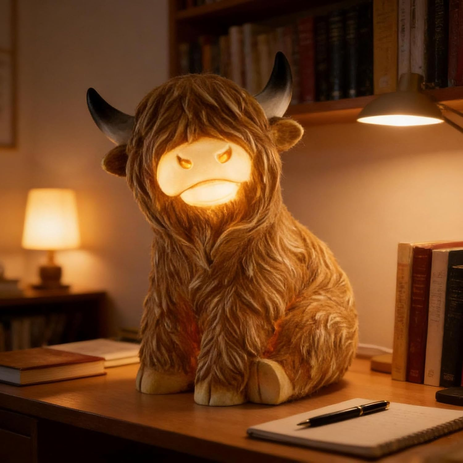 The Cozy Highland Glow: Highland Cattle Lamp, Cow Accent Light, Decorative Table Lamps Night Lights, Rustic Farmhouse Home Animal Decor Lighting for Bedroom Nursery Living Room, Shelf & Gift (8In) - 4In image number 5