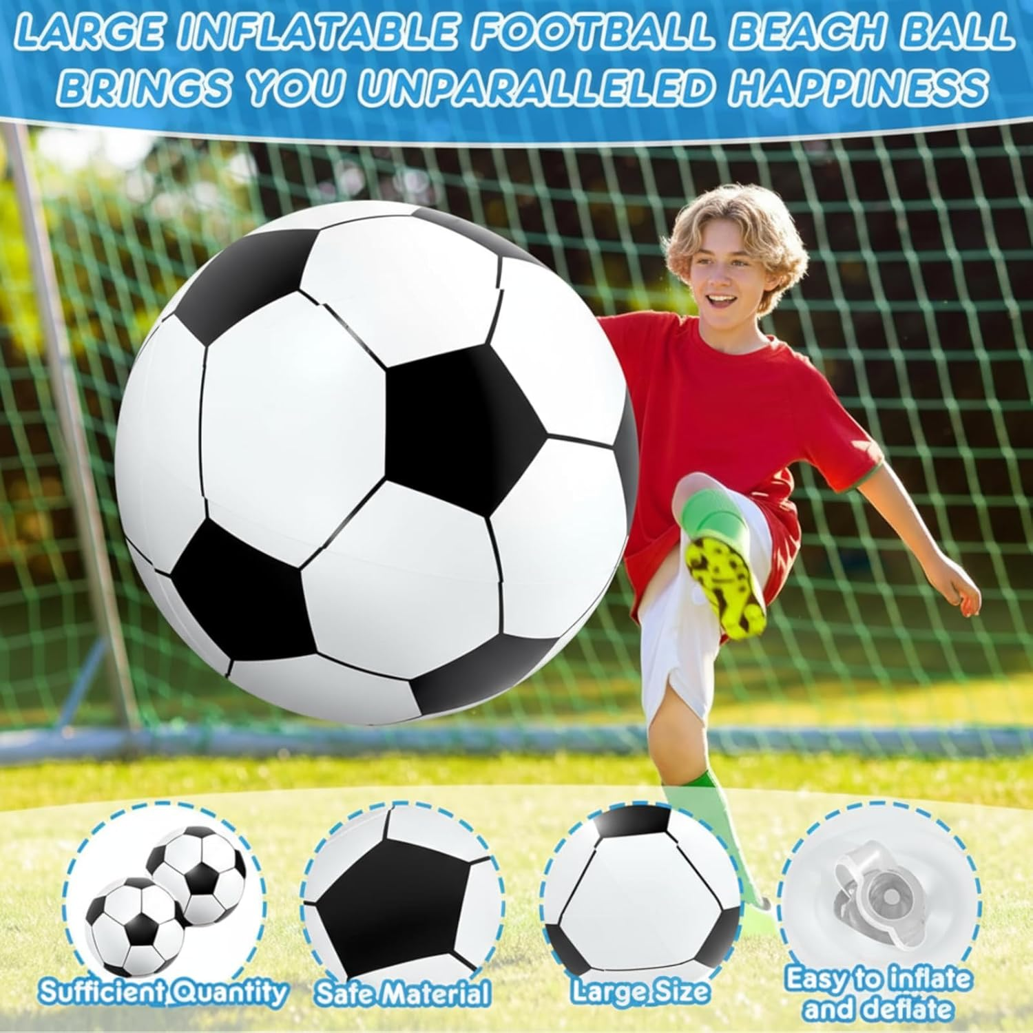 Lewtemi 27 Inch Large Inflatable Soccer Ball Giant Soccer Ball Inflatable Large Soccer Beach Ball Giant Inflatable Balls Inflatable Sports Balls for Outdoor Game Pool Decoration Toys image number 6