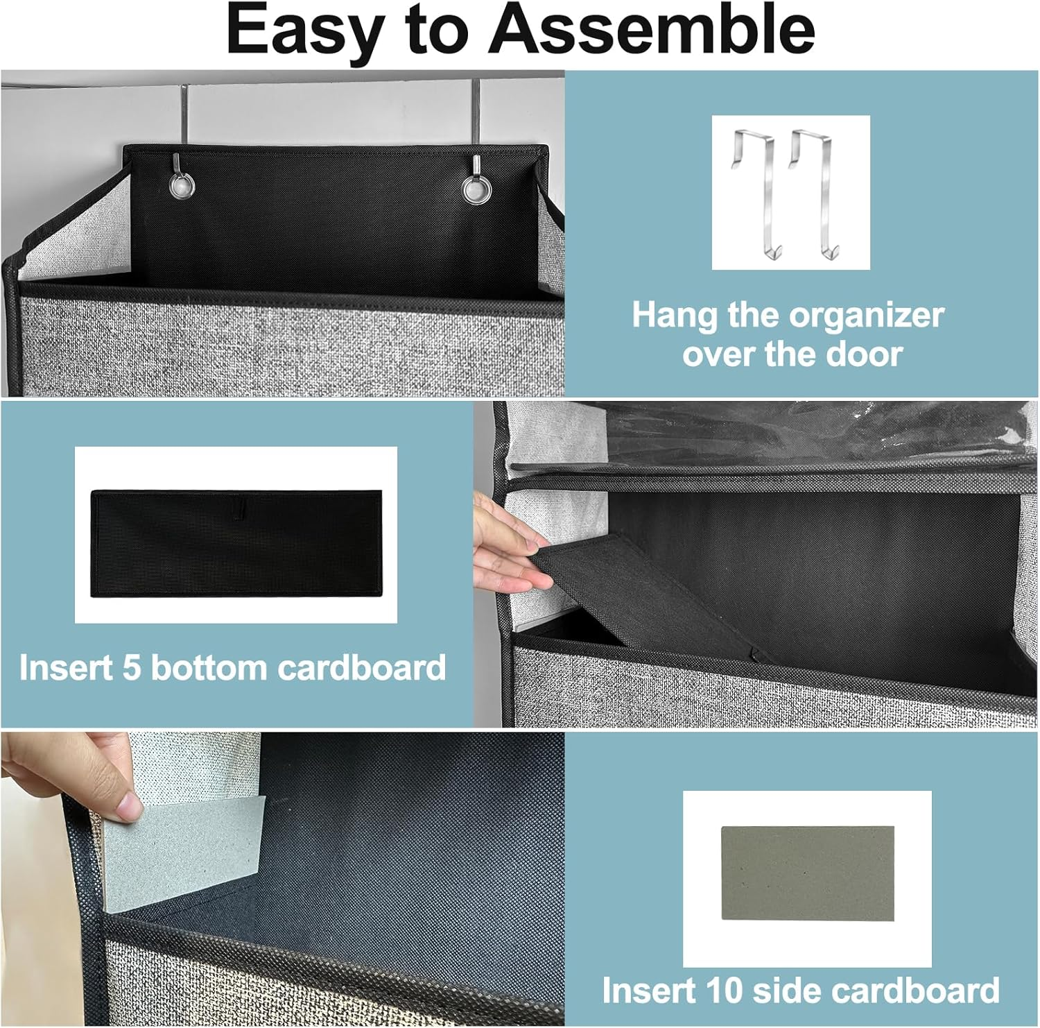 Over Door Organizer with 5 Large Pockets 10 Mesh Side Pockets, 5-Shelf Extra Large and Sturdy Hanging Storage Organizer for Pantry, Nursery (Black) image number 5