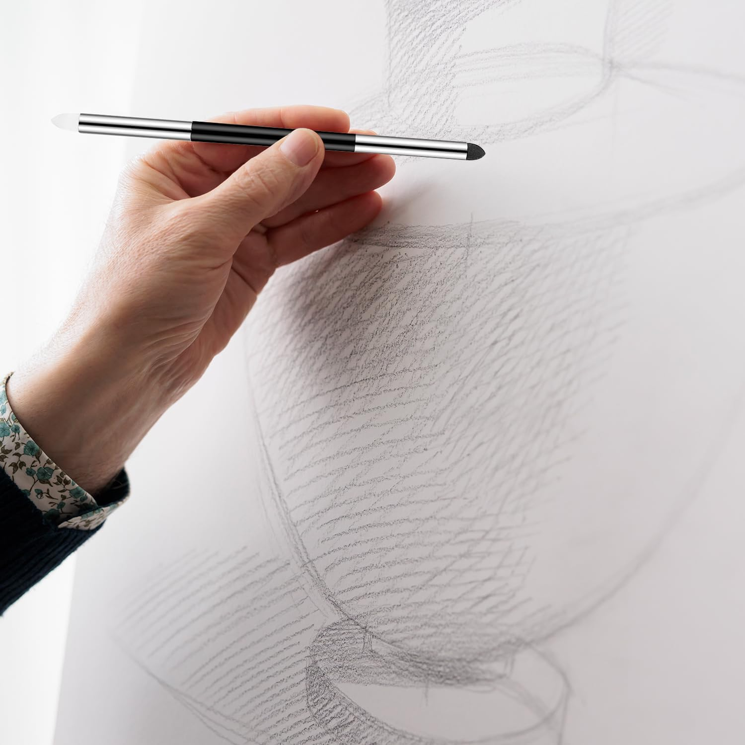 Funtyboo 6 Pcs Artist Blending Sponge Pen, Sketch Brush 2 Sizes Double-Headed Pastel Blending Stump Pencil for Artist Professional Student Detail Correcting Tool image number 5