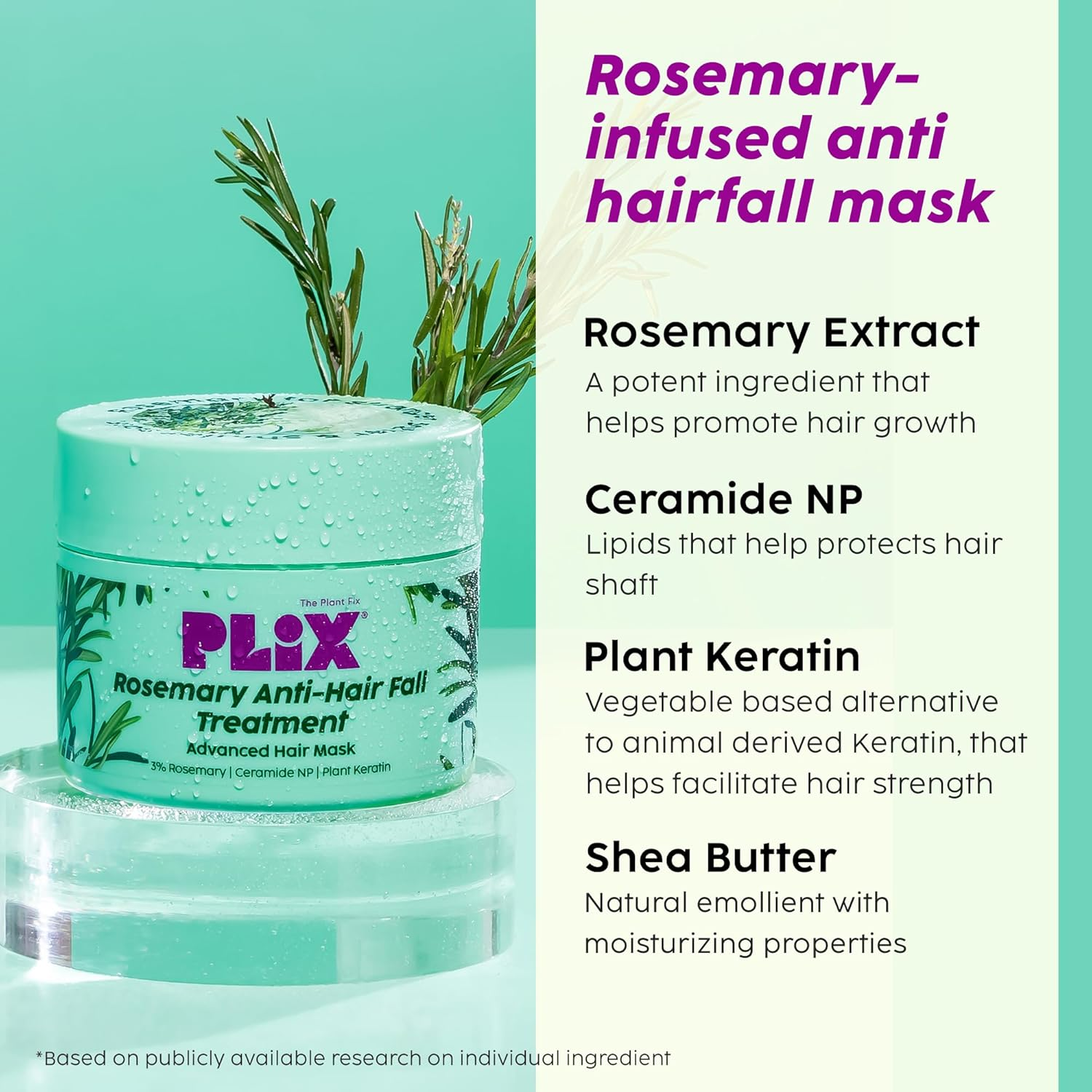 PLIX - the PLANT FIX Rosemary Anti-Hair Fall Treatment Advanced Hair Mask with 3% Rosemary Extract, Ceramides & Plant Keratin | Hair Mask for Hair Fall Control | for Women & Men| 200G image number 4