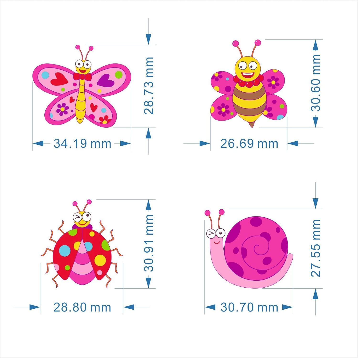 Womaha 32 Temporary Insect Tattoos for Kids Sweetheart Fake Face Tattoo Stickers image number 4