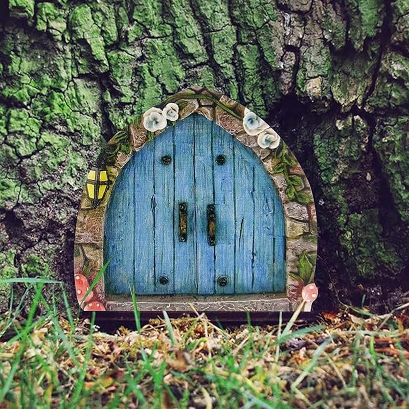 Ksngtixe 6PCS Wooden Fairy Garden Door Ornaments - 3D Miniature Wood Art Sculptures, Outdoor Decor for Trees, Stumps, Potted Plants, Gnome Door for Fairytale Enchanted Courtyard & Tiny House