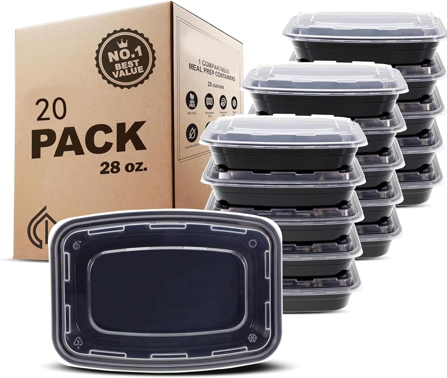 Meal Prep Container 1 Compartment - 20Pack Extra-Thick Food Storage Containers W/Lids Bento Box Reusable BPA Free Lunch Boxes Disposable Stackable Microwave Dishwasher Freezer Safe(28 Oz) (20) image number 4
