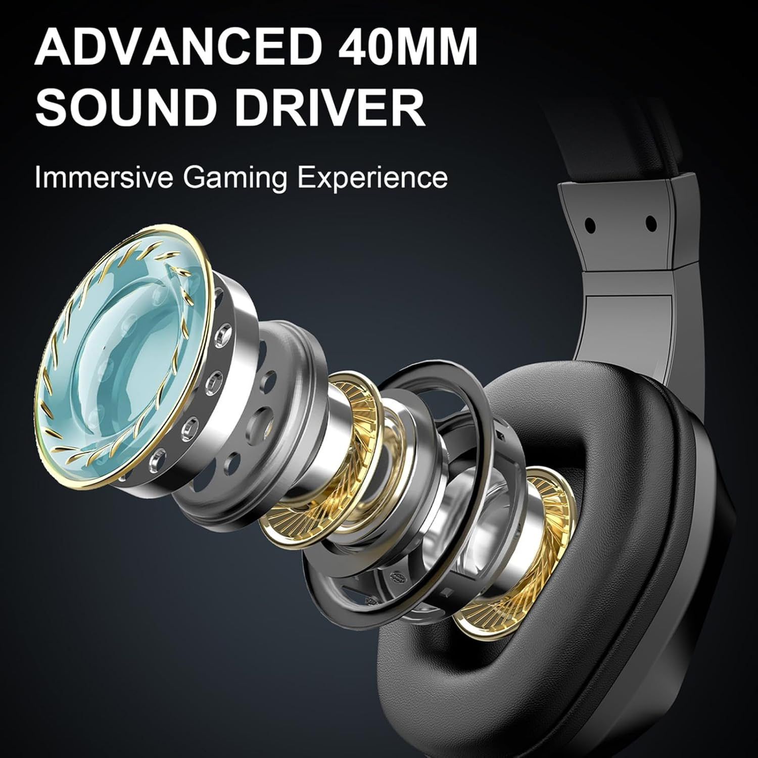 Sxhlseller Wireless BT Gaming Headset with LED Lights, Low Latency 40Mm Drivers Headphones, over Ear Comfort with Omnidirectional Microphone for Sports, Live Streaming Game (Black+Wireless BT image number 4