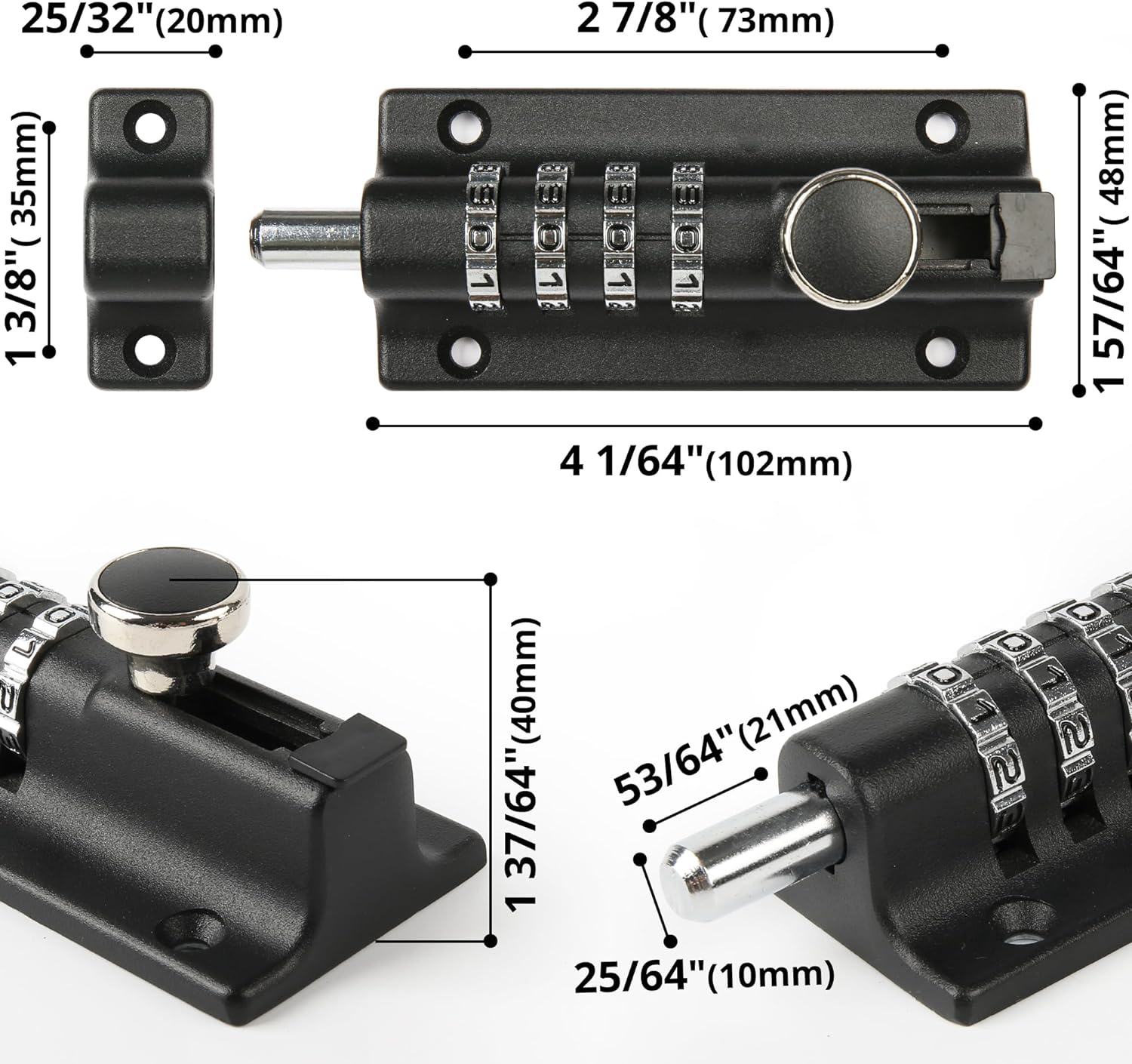 HASWARE Combination Locking Bolt, 4 Digit Combi Bolt Sliding Door Lock Resettable, Safety Slide Latch Lock with Password Setting, for Gate, Barns, Garages, Fences image number 4