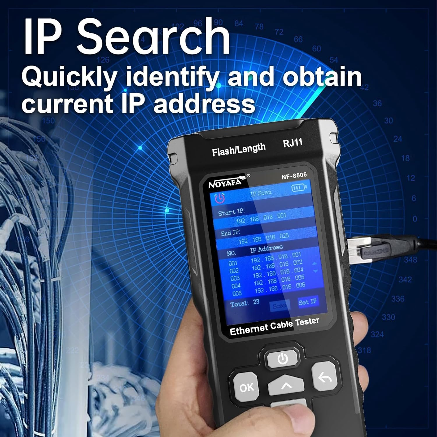 Network Cable Tester with IP Scan, NF-8506 TDR CAT5 CAT6 Ethernet Cable Tester, Poe Ping Test, Network Rate Test, Port Flashing, Network Tester Cable Toner for RJ11 RJ45 Ethernet LAN