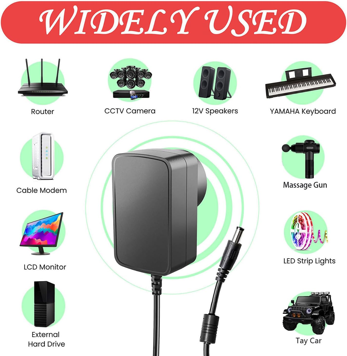 SAA Certified 12V 2A Power Supply, 12Volt 2Amp AC/DC Adapter Wall Charger for LED Strip Light, CCTV Camera, Electric Breast Pump, Router, Cable Modem, Yamaha Keyboard, Christmas Treet image number 6