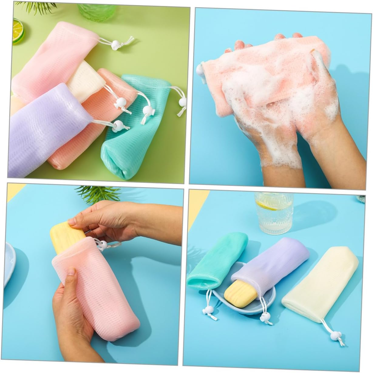 WOONEKY 5Pcs Mesh Soap Bags for Travel Foaming Soap Pouches Drawstring Exfoliating Scrubber Pouches Portable Holder for Handmade image number 6