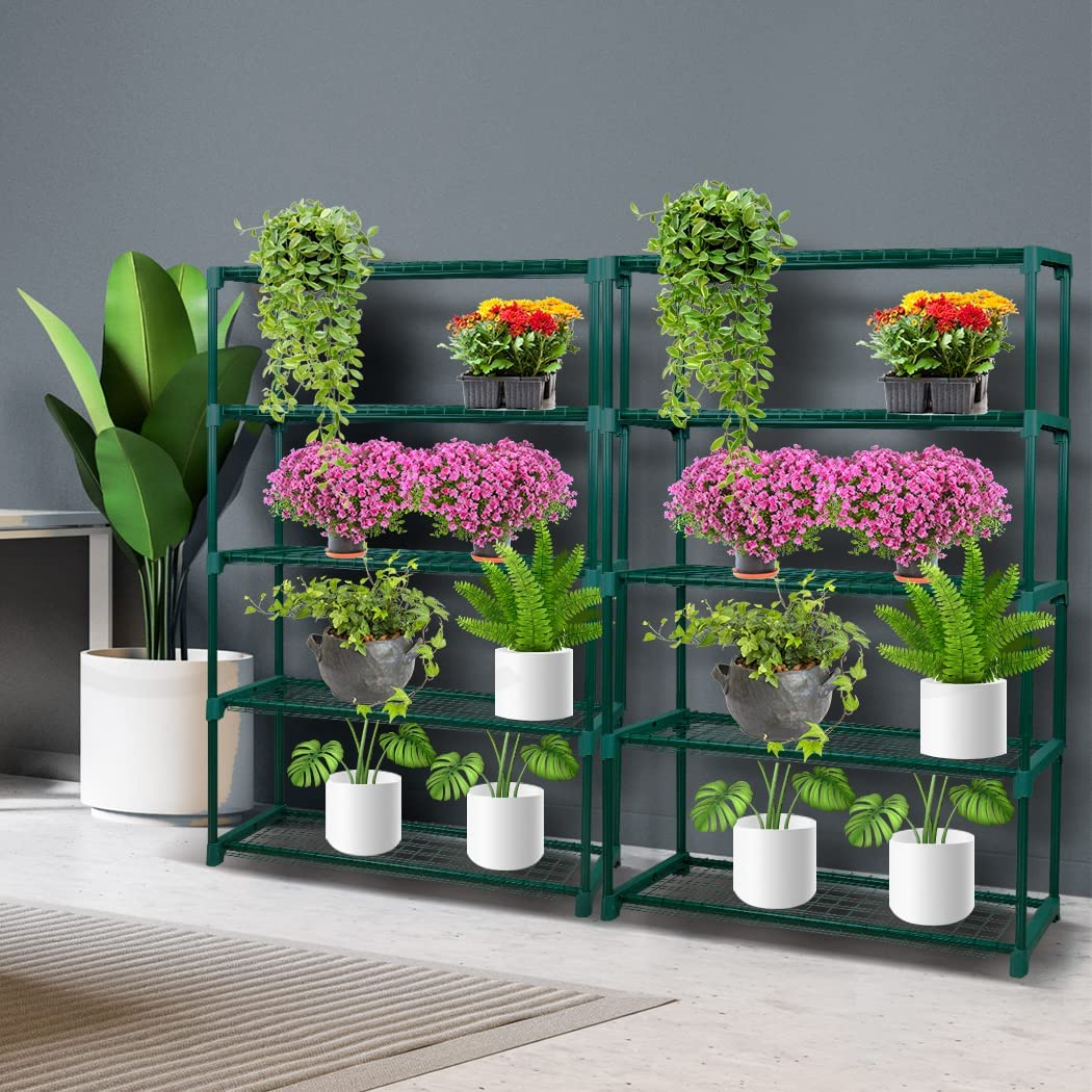 Levede 5 Tier Plant Stand 140Cm Tall Metal - Greenhouse, Indoors, Outdoors, Shelf, Flower Pot, Holder, Garden, Green X2 image number 4