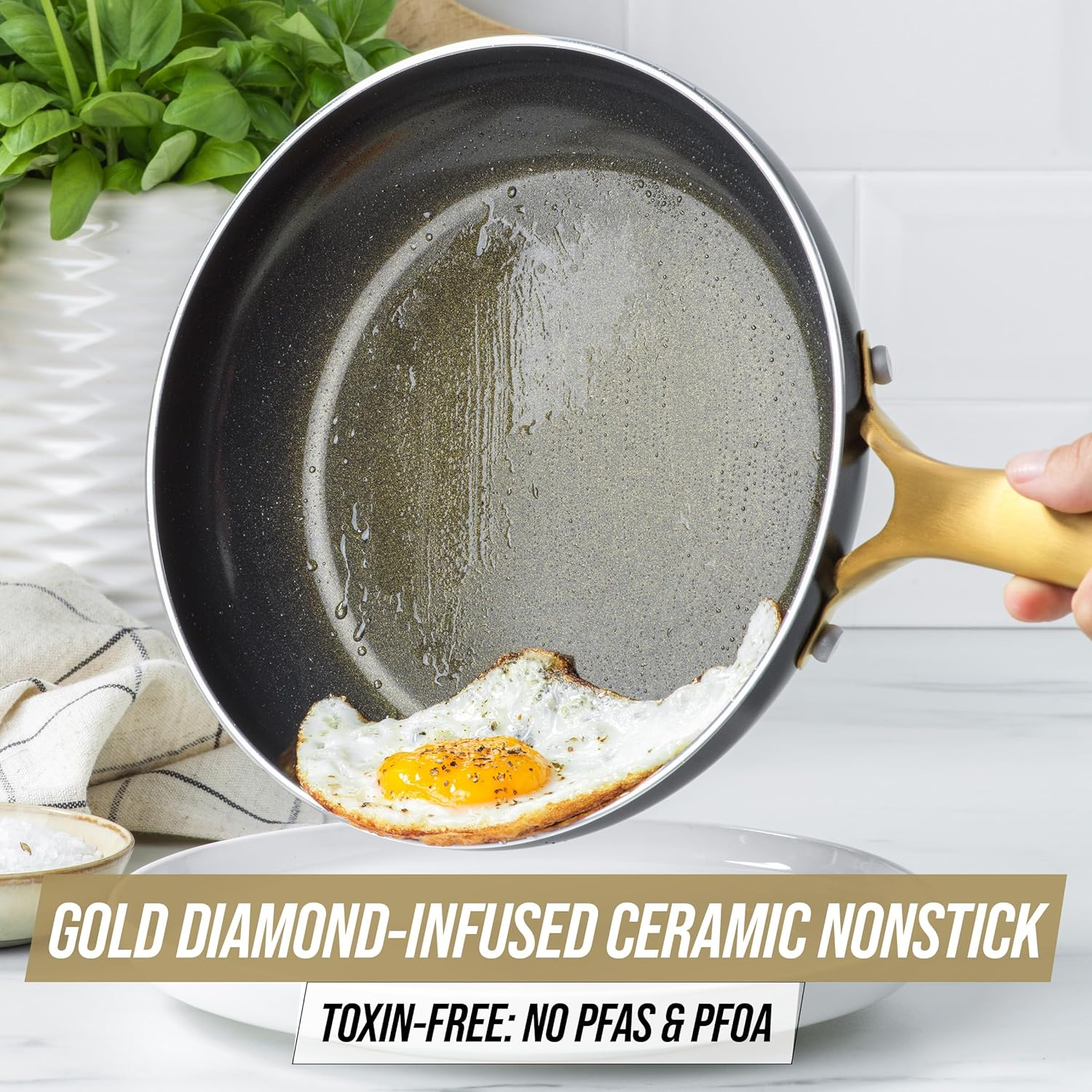 Blue Diamond Gold 10 Piece Cookware Set,Ceramic Nonstick, PFOA Free, Induction, Black image number 1