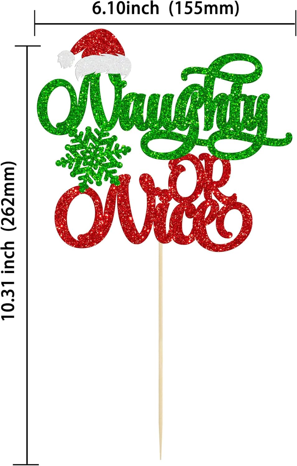 Gyufise 1Pc Naughty or Nice Cake Topper Red Green Glitter Santa Hat Snowflake Christmas Cake Decoration for Naughty Merry Christmas Theme Birthday Baby Shower Party Happy New Year Party Supplies - Multicolor-25Pcs image number 6