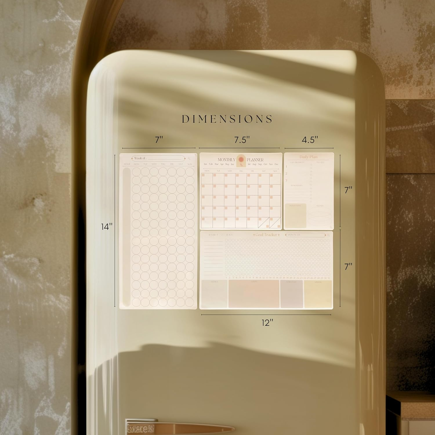 Premium Color-Coded Time Block Planner, Refrigerator Magnetic Planner Set, Vision Board, Wet Erase Daily Magnetic Calendar for Fridge, Weekly Planner, Habit Tracker, Teacher Planner