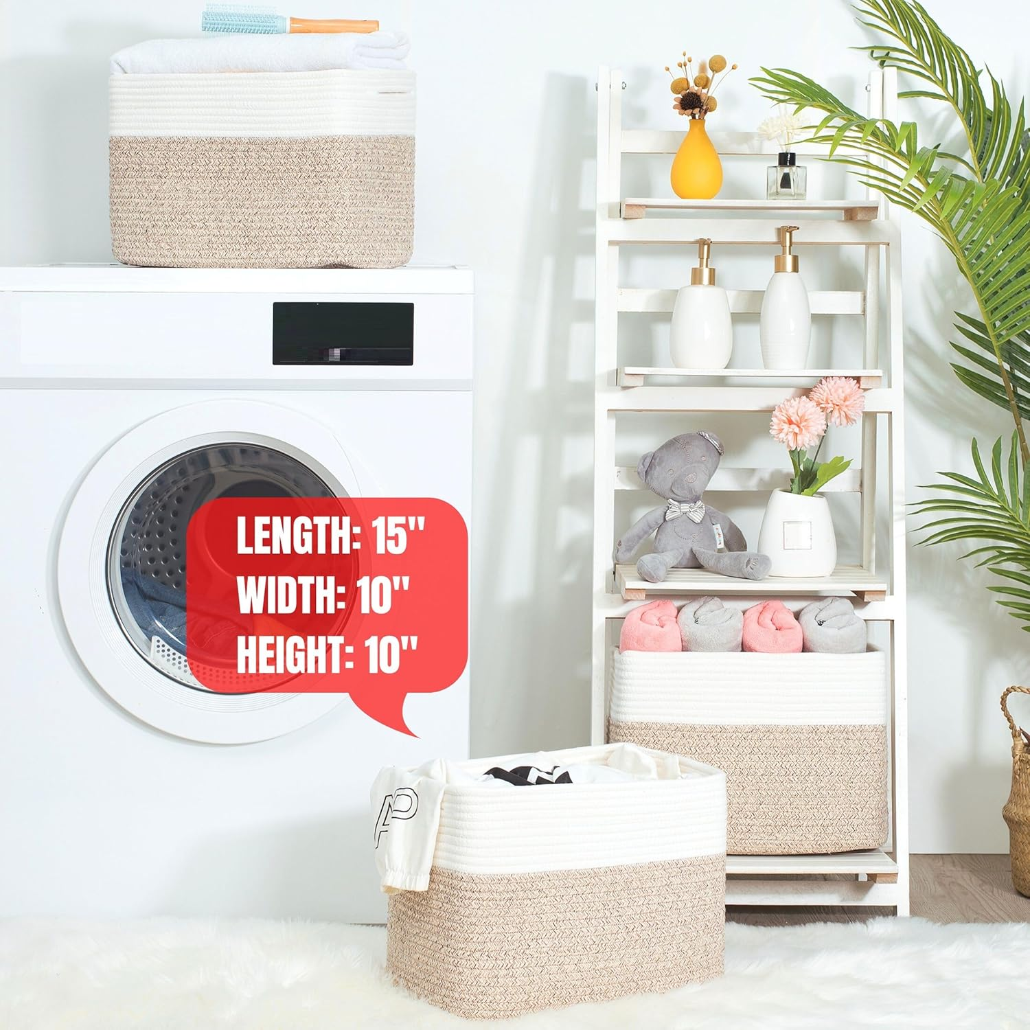 MINTWOOD Design 3-Pack Storage Baskets for Shelves, Playroom and Classroom, Decorative Storage Cube Bins, Woven Closet Organizers, Pantry and Shoe Organizer, Light Brown image number 4