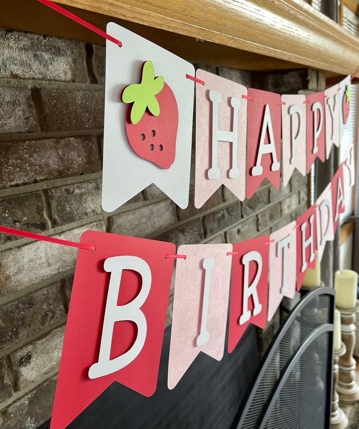 Confetti! First Birthday Strawberry Theme Strawberry Birthday Banner - Berry First Party Theme - 1St Birthday Decorations - Pink White and Red image number 2