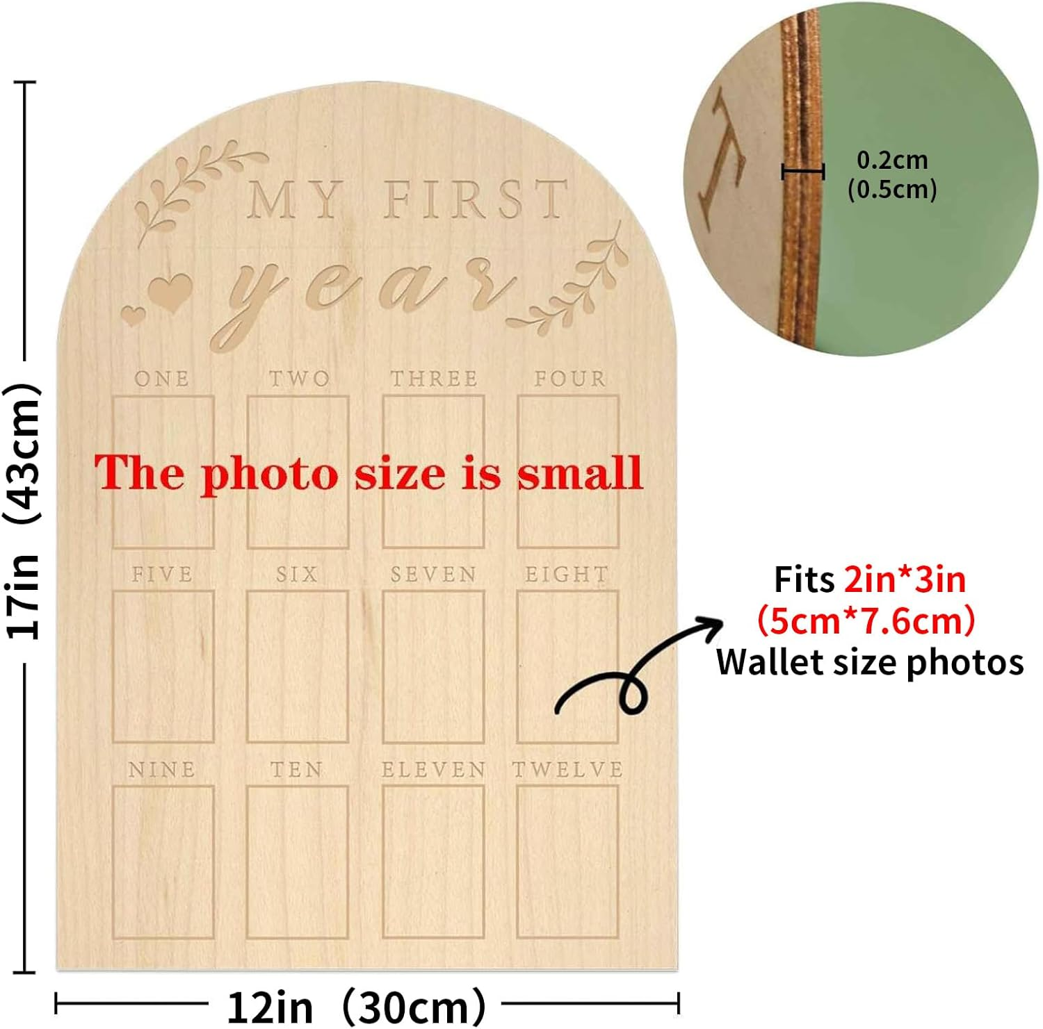 RIKONDA Baby'S First Year Milestone Board - Wooden Photo Frame for 12 Months Growth, Nursery Decor & 1St Birthday Gift Boy Girl Baby, 44Cm X 31Cm, 300G image number 3