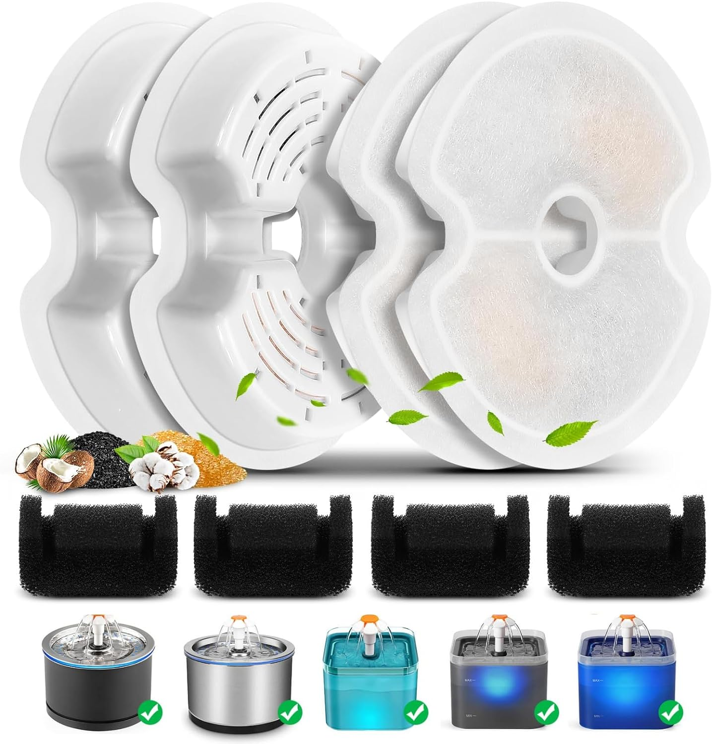 4 Packs Cat Water Fountain Filters & 4 Pack Pump Filters for 67Oz/2L Automatic Cat Fountain Dog Water Dispenser, JOMWEN Pet Pre-Filter Sponges image number 6