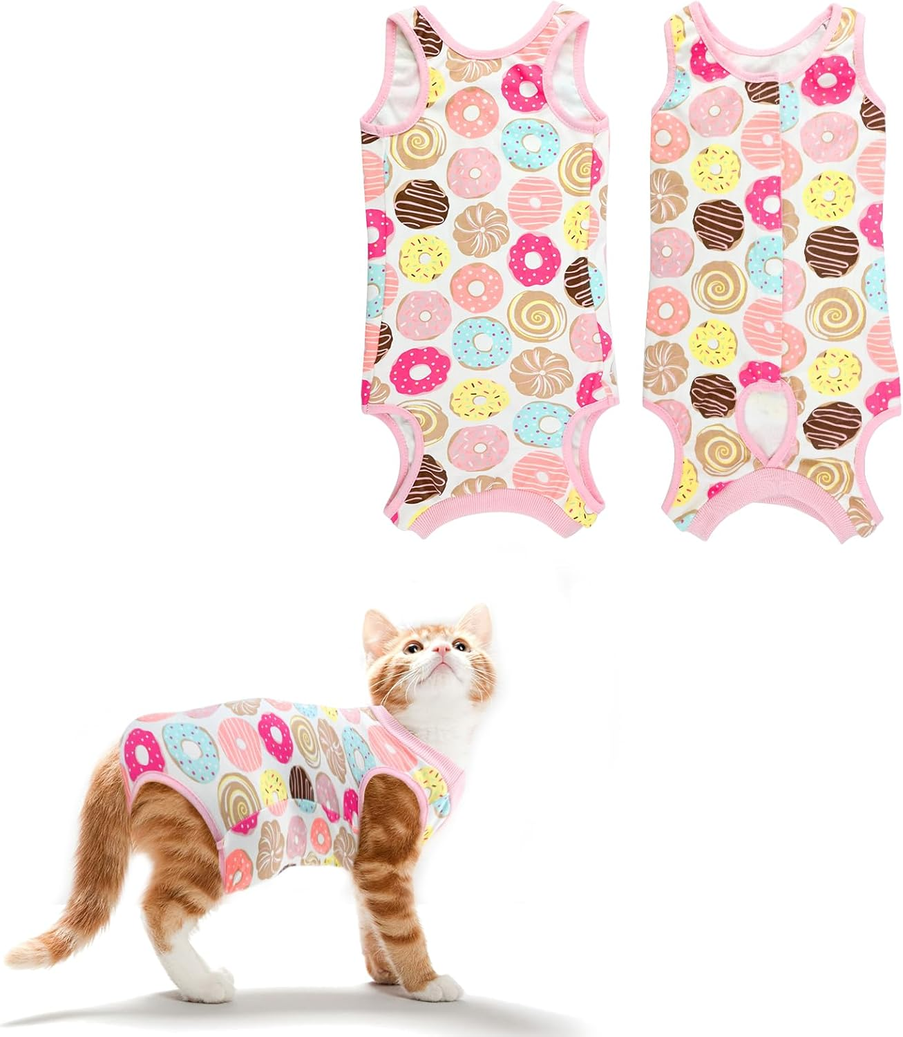 Cat Surgery Recovery Suit,Male Female anti Licking Cat Onesies,Cone E-Collar Alternative Pet Vest Post Operative Abdominal Wounds Protector,Prevent Licking for Small Cat,Puppy Doughnut (M) image number 5