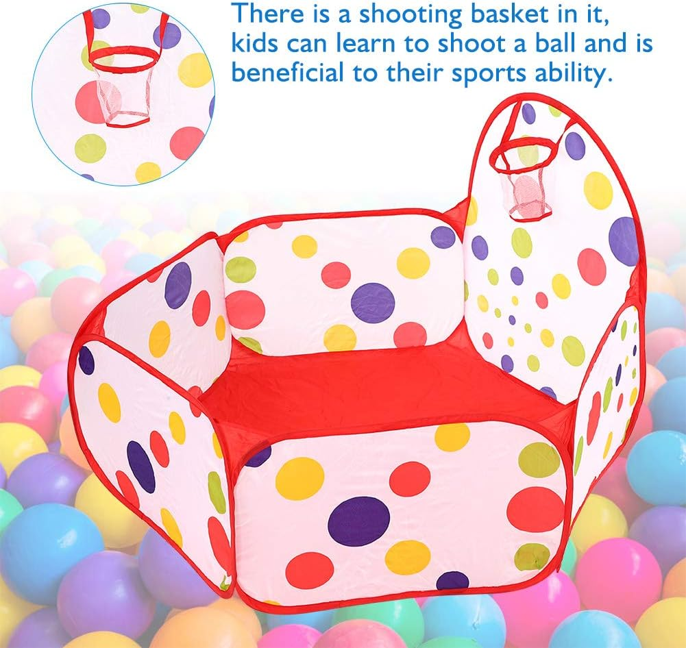 Baby Ball Pit Play Tent, Pop up Play Tent for Toddlers Children Baby Kids, Ball Pool Fence with Basketball Hoop, Toys Gifts for Girls Boys, Balls Not Included, Pink Polka Dots(120Cm)