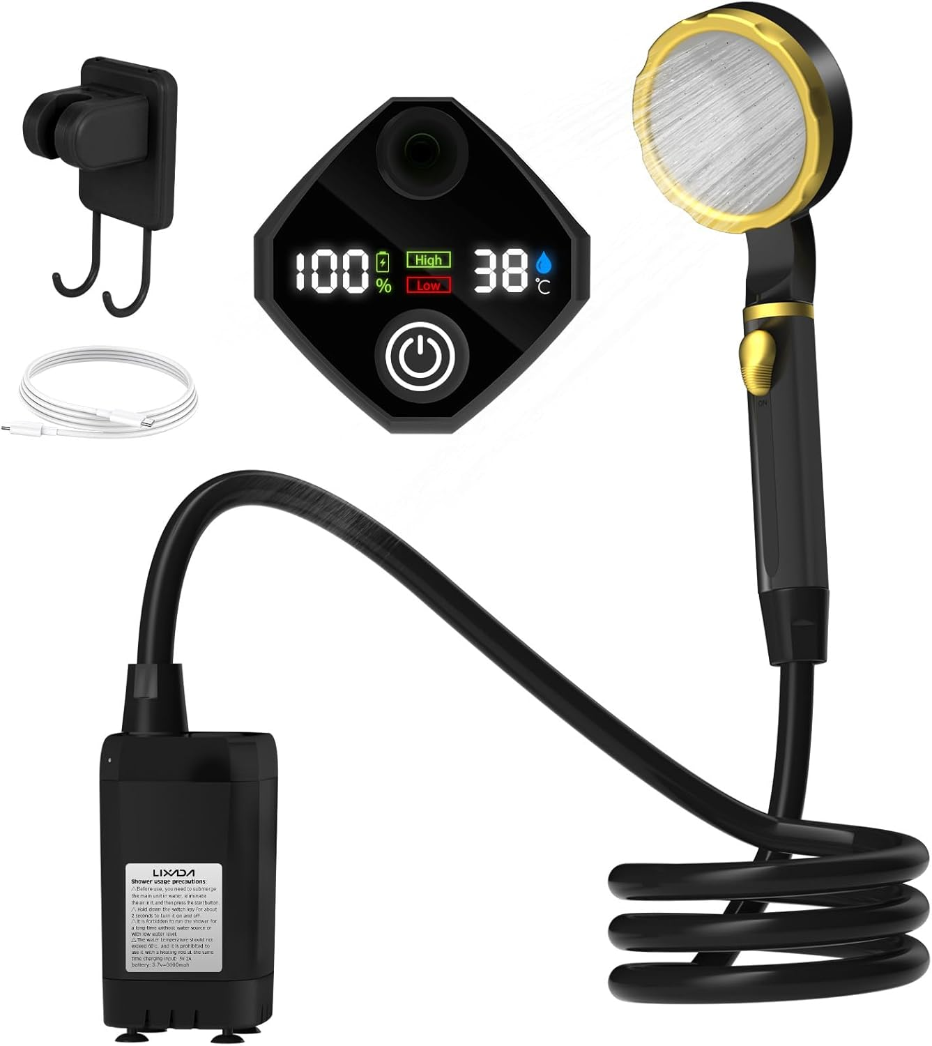 Eacam Portable Shower for Camping, 6000Mah Rechargeable Camping Shower with Digital Power & Temperature Display, Portable Shower for Camping, Beach, Hiking, Outdoor Travelling, Pet Cleaning image number 3