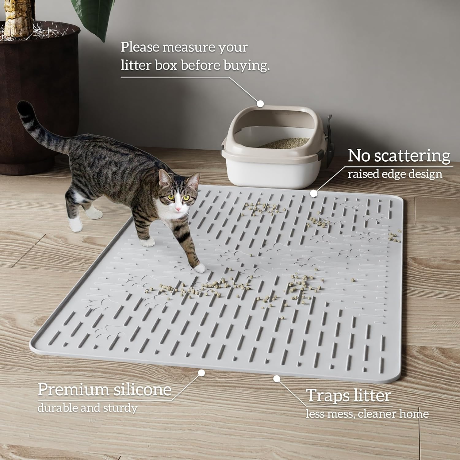 OHMO Premium Silicone Cat Litter Tray Mat, 60 X 40 Cm, Waterproof and Bpa-Free Cat Litter Tray Mat, Easy to Clean and Keeps Your Home Clean (Light Grey) image number 5
