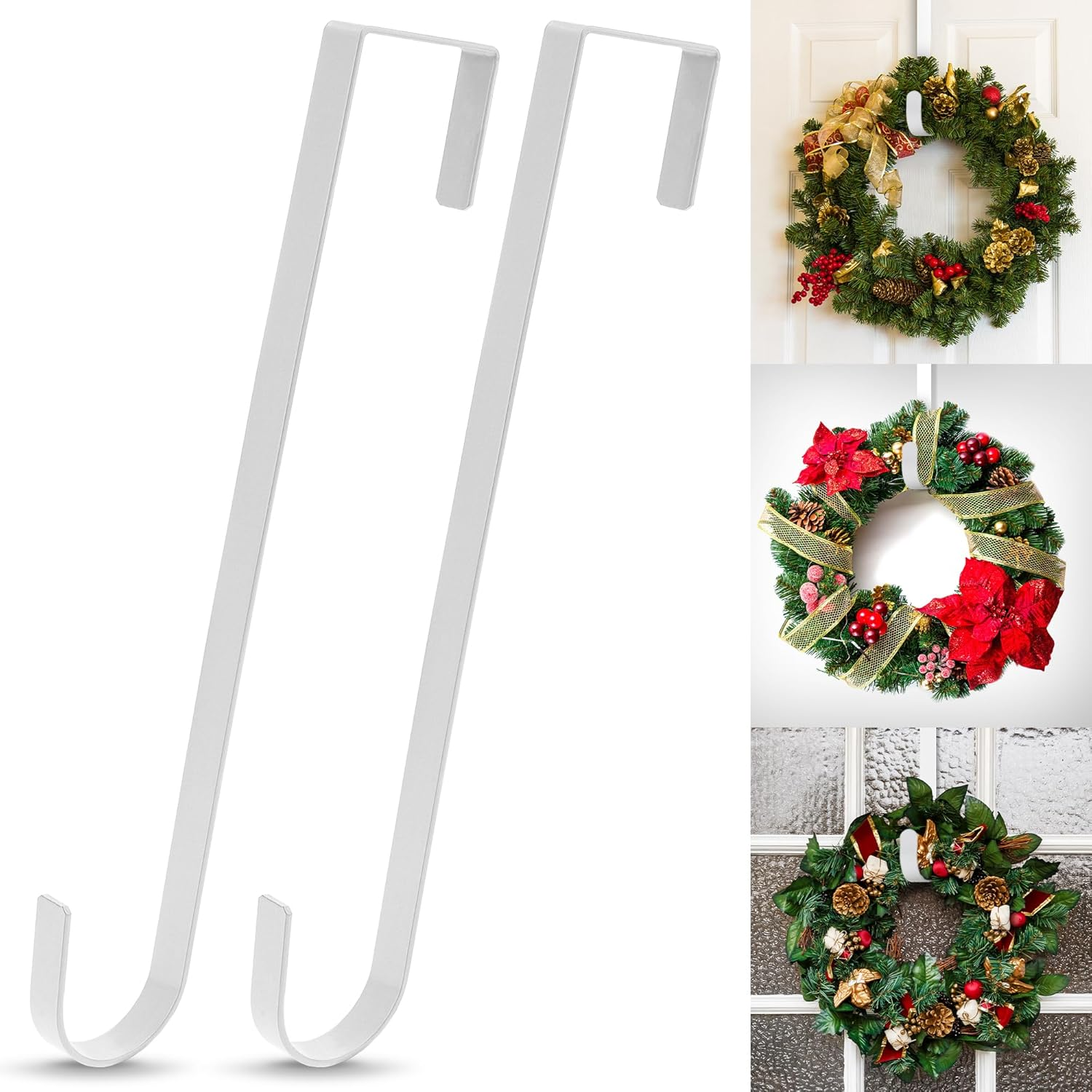 Zningesxi 30 Cm Wreath Hanger for Front Door 2 Pack White Wreath Hangers over the Door Wreaths Hanger Holder Hook Christmas Wreaths Hook Decoration Christmas Halloween Easter Home Outdoor Narrow