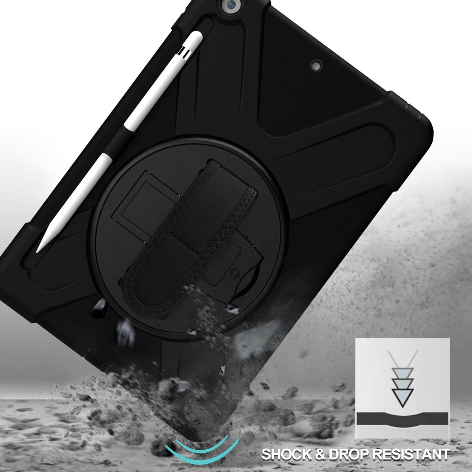 Procase Rugged Case for Ipad 9Th/ 8Th/ 7Th Generation 10.2" (2021/2020/2019), Heavy Duty Shockproof Protective Cover with Strap for Ipad 9/8/7 -Black - Moroccoblue image number 3