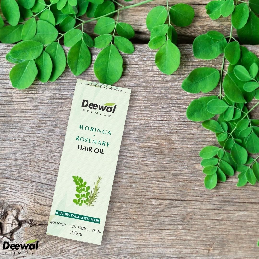 Deewal Moringa Rosemary Hair Oil - Repairs Damaged Hair | 100% Herbal | Cold Pressed | Vegan | No Preservatives 100Ml image number 1